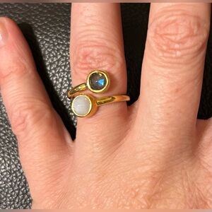 Gold, Bezel Set. Labradorite, Moonstone Ring.